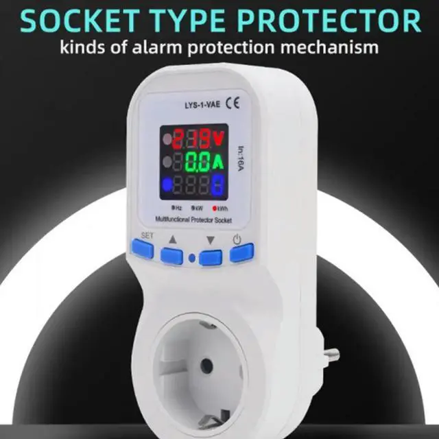 Alt view image 2 of 3 - 16A Metering Socket Large Screen Display 220V Overvoltage and Under Voltage Electronic Multifunctional Protector Socket