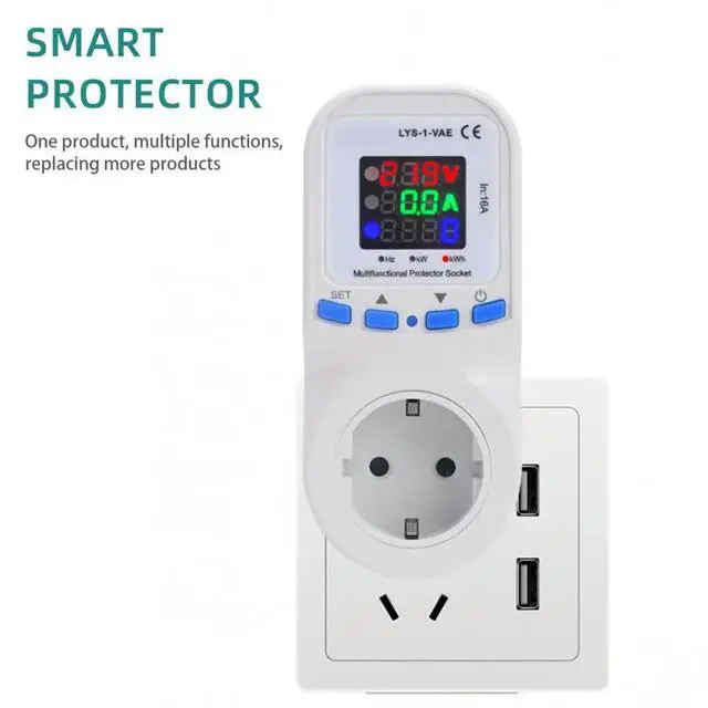 Alt view image 3 of 3 - 16A Metering Socket Large Screen Display 220V Overvoltage and Under Voltage Electronic Multifunctional Protector Socket