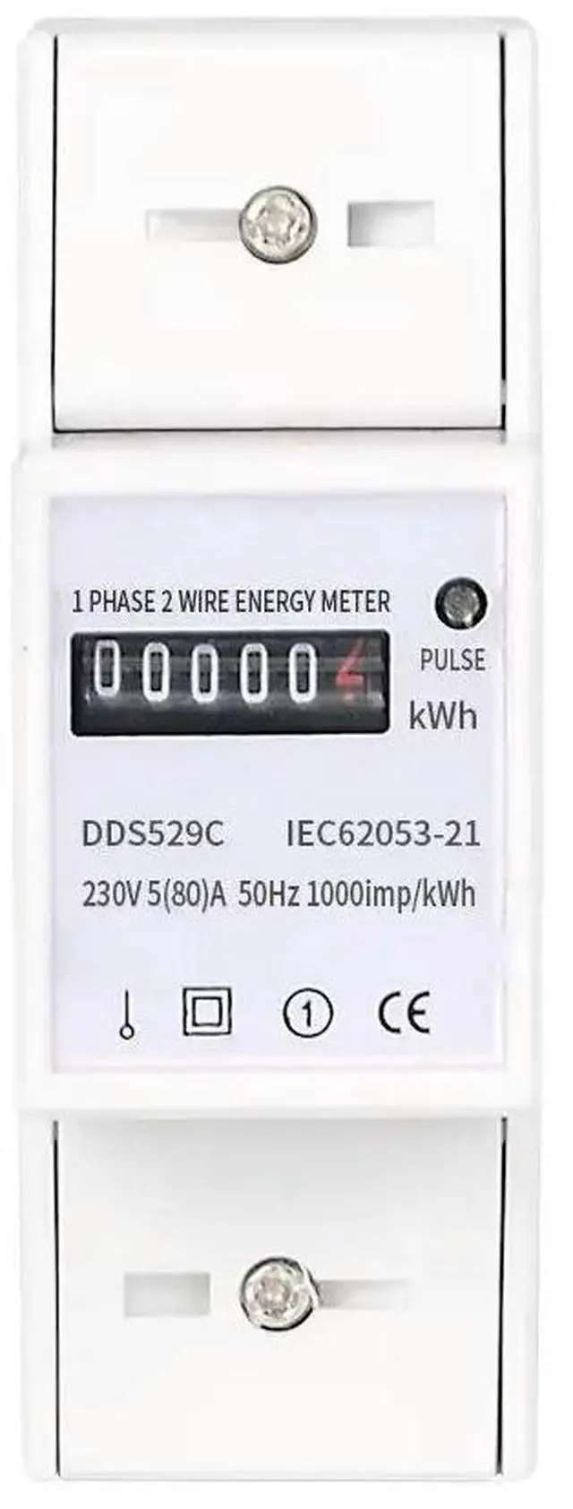 Alt view image 2 of 3 - 2 Wire Electric Energy Counter DDS529C1 Digital Single Phase AC 230V 5-80A Analog Watt Measurement Meter 35mm DIN Rail Mounting