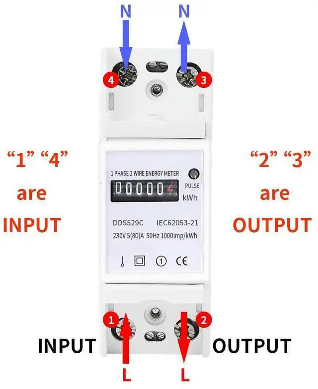 Main image of 2 Wire Electric Energy Counter DDS529C1 Digital Single Phase AC 230V 5-80A Analog Watt Measurement Meter 35mm DIN Rail Mounting