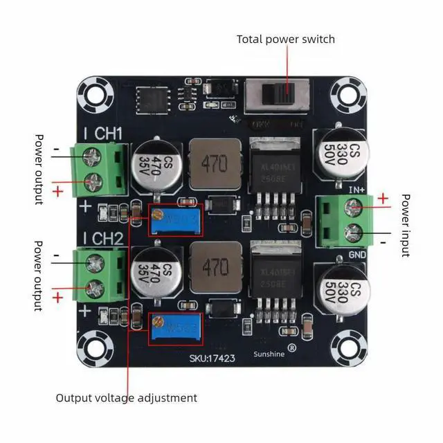 Alt view image 2 of 3 - XL4015 Dual-channel Step-down Power Module DC-DC Converter Adjustable Power Board 5-32V to 0.8-30V 5A Max Power Supply Module