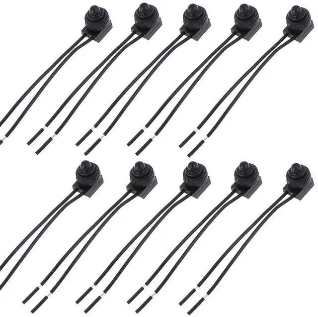 Main image of 10PCS AC250V Waterproof Push Button On-Off Switch With 4" Lead Wire Black 3A Self-locking Switch IP67 Waterproof Switch