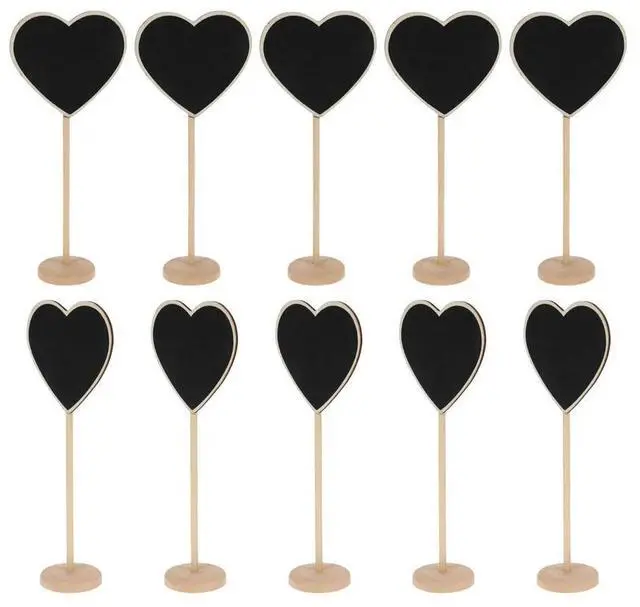 Main image of 10Pcs Heart Shape Mini Wooden Blackboard for Short Messages Decoration Clip Base 1.46inch 3.7cm Diameter 7.1x2.9inch 18x7.5cm