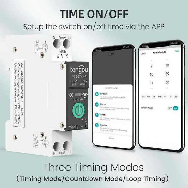Main image of Tuya Circuit Breaker Switch 1-63A Adjustable Over/Under Voltage Over Current Protector Voice Remote Control