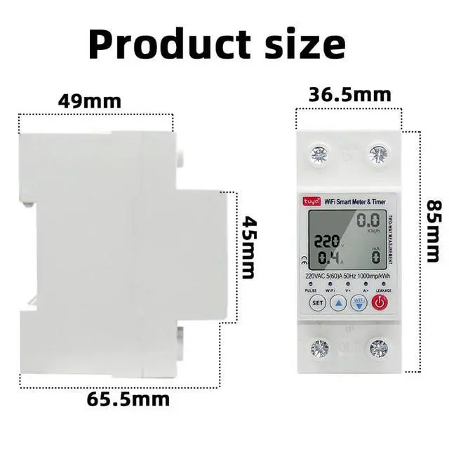 Alt view image 3 of 6 - Tuya 63A 2P Circuit Breaker Switch Earth Leakage Overvoltage and Undervoltage Protector Energy Meter Power kWh Meter