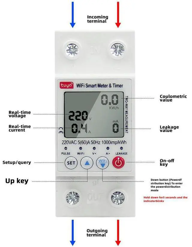 Main image of Tuya 63A 2P Circuit Breaker Switch Earth Leakage Overvoltage and Undervoltage Protector Energy Meter Power kWh Meter