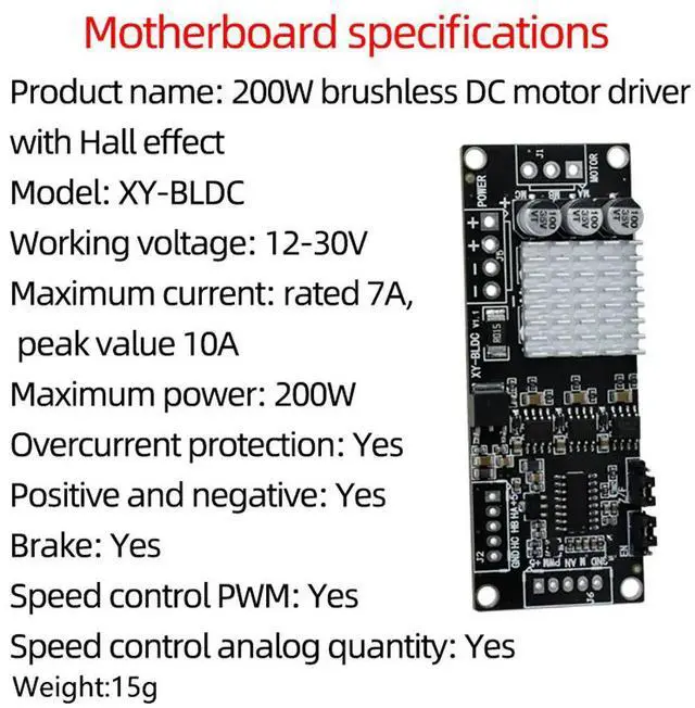 Alt view image 2 of 3 - XY-BLDC 3 Phase DC Motor Controller with Hall Brushless 10KHz PWM Motor Drive Board DC 12V-30V 200W for 120° DC Motor