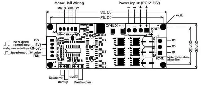 Alt view image 3 of 3 - XY-BLDC 3 Phase DC Motor Controller with Hall Brushless 10KHz PWM Motor Drive Board DC 12V-30V 200W for 120° DC Motor
