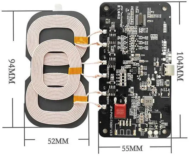 Alt view image 2 of 3 - 9-32V 20W Type-C Qi Fast Charger Module 3 Coils Anti-reverse Short Circuit Protection Fast Charging Board for Car