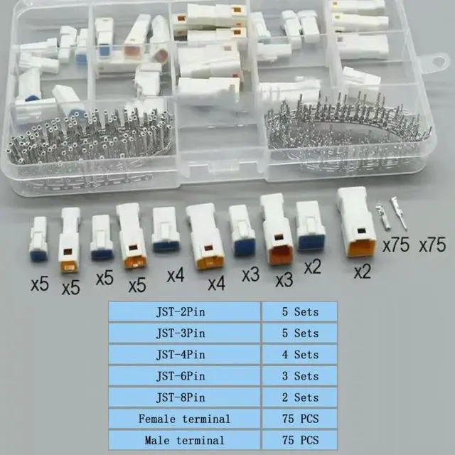 Main image of 188PCS/19 Sets JST Series Connectors 2/3/4/6/8 Pin Waterproof Connectors Male Female JST Terminal 02T 03R 04R 06R Connector