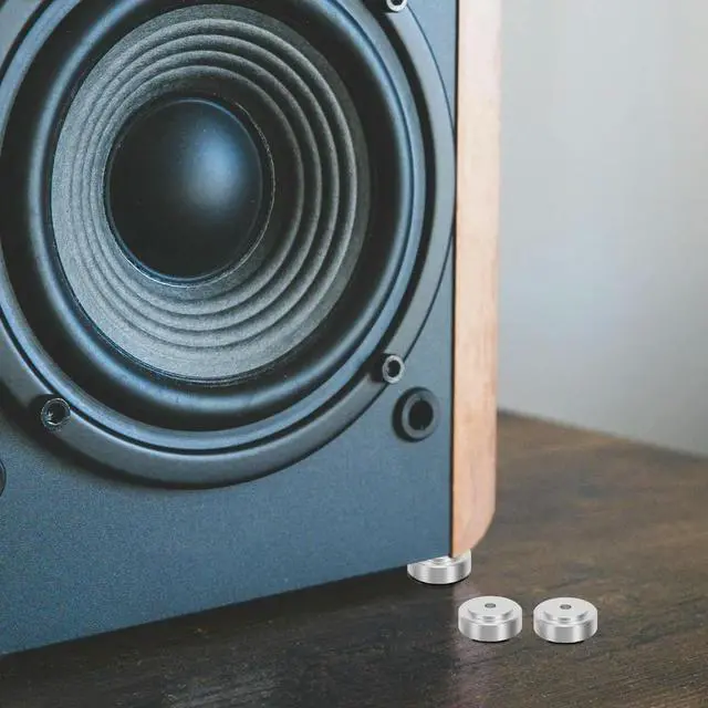 Alt view image 3 of 6 - 4Pcs Speaker Isolation Feet Aluminum Alloy Anti Vibration Pads Non-Slip Rubber Ring Shock Absorbing Subwoofer Audio Equipment