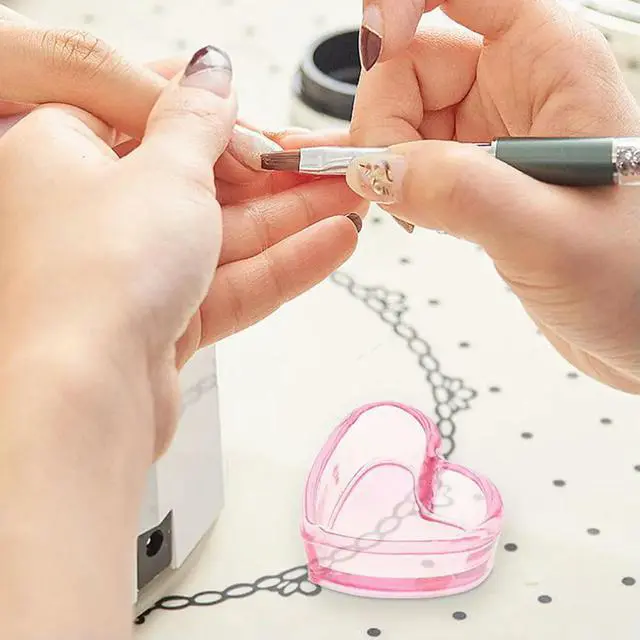 Alt view image 3 of 3 - 3Pcs Translucent Pink Heart Shaped Glass Nail Art Cup Dappen Dish for Pen Washing Monomer Liquid Holder Manicure Nail Salon
