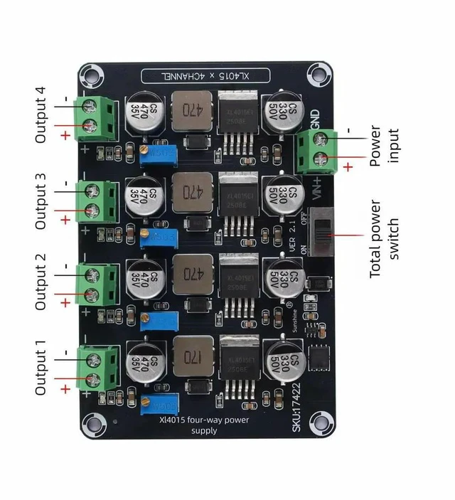 Alt view image 2 of 6 - XL4005E1 Four-channel Step-down Adjustable Power Supply Module DC-DC Converter DC5-32V to DC0.8-30V 5A Max Power Supply Board
