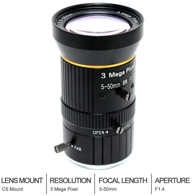 Alt view image 4 of 6 - 1/2.5 Inch 3MP 5-50Mm C-Mount Zoom Lens For IMX477 Raspberry Pi HQ Camera, With C-CS Adapter
