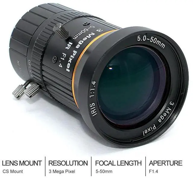 Alt view image 6 of 6 - 1/2.5 Inch 3MP 5-50Mm C-Mount Zoom Lens For IMX477 Raspberry Pi HQ Camera, With C-CS Adapter