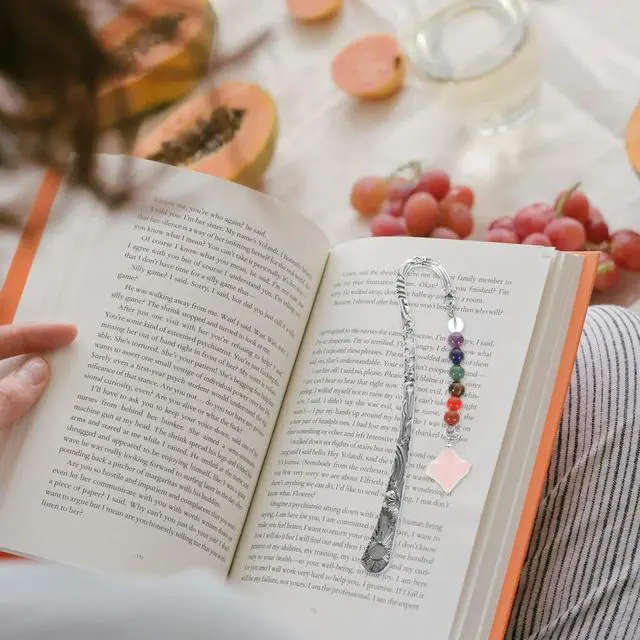 Alt view image 2 of 3 - Stone Pendant l Bookmark Vintage Hollow Design Lightweight For Book Lovers Readers Students Teachers Women