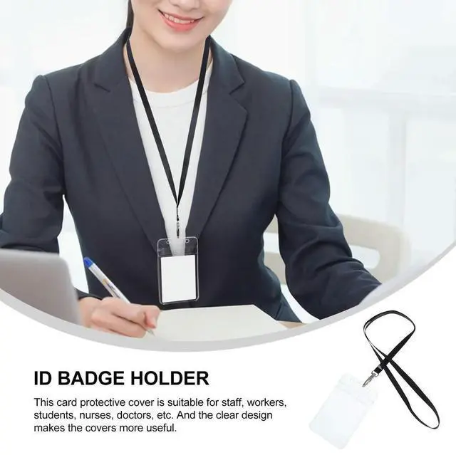 Alt view image 2 of 3 - 10Sets Transparent Badge Holders Vertical PVC Id Card Holders Lanyards Clip Office School Conference Music Festival Name Tag