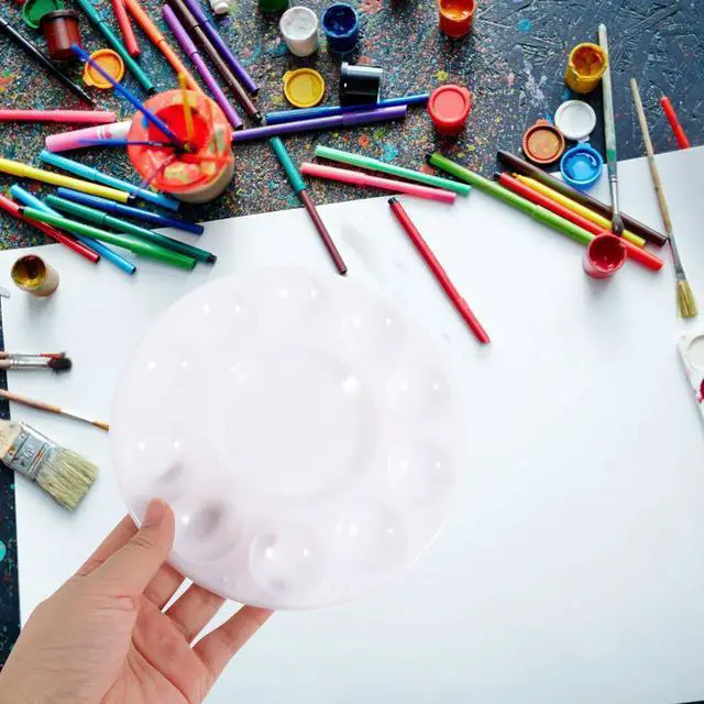 Alt view image 2 of 3 - 12Pcs Heavy Duty Plastic Art Palettes Smooth Surface Washable Painting Pallet Trays for School Crafts Party Workshop Color