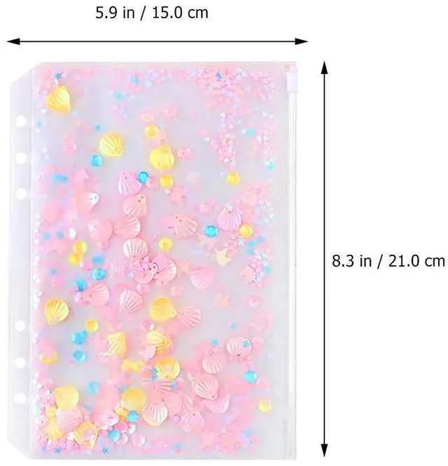 Alt view image 2 of 6 - 1Set A6 Size Zipper Binder Bags Quick Sand PVC Waterproof Binder Pockets with 6 Holes for Loose Leaf Papers Credit Card