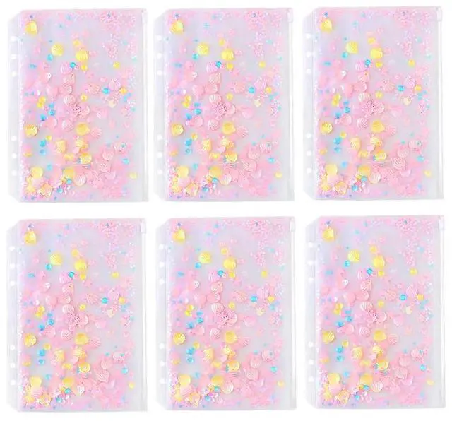Main image of 1Set A6 Size Zipper Binder Bags Quick Sand PVC Waterproof Binder Pockets with 6 Holes for Loose Leaf Papers Credit Card