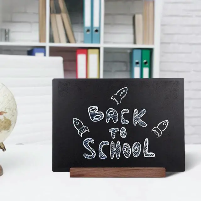 Alt view image 3 of 6 - Small Blackboard Sign for Desk Tabletop Use Mini Chalkboard with Wooden Stand Reusable Smooth Surface Menu Board
