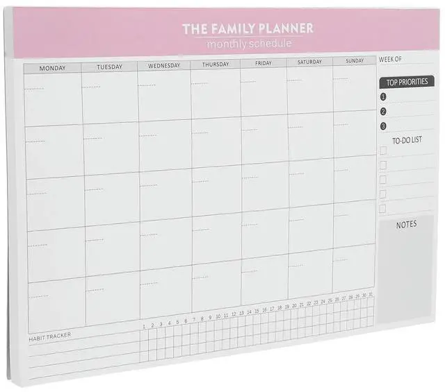Main image of Monthly Planner Notepad Pink Office Memo Schedule Organizer Daily Weekly Monthly Task Checklist Productivity Tracker
