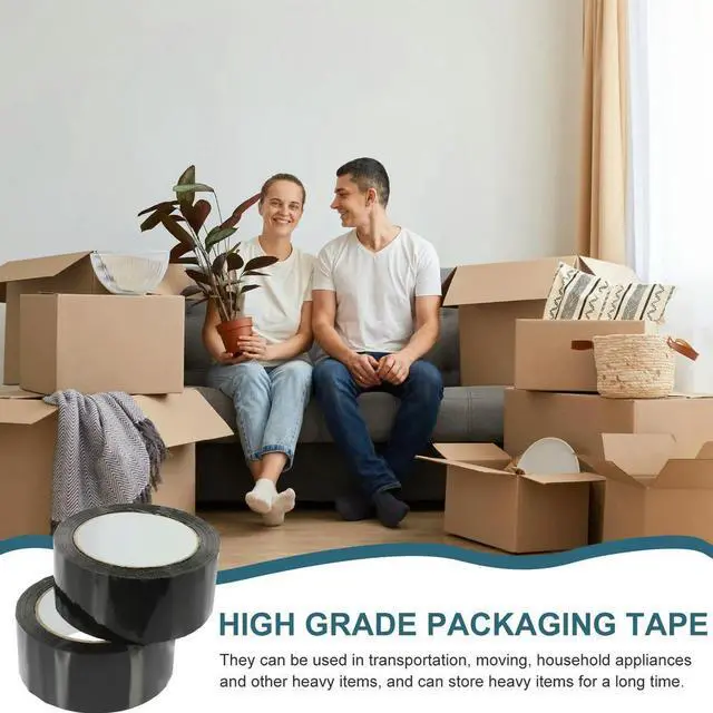 Alt view image 2 of 6 - 2 Rolls Black Sealing Tape Premium Packing Tape Excellent Tensile Strength Quick Stick for Industrial Household Moving and