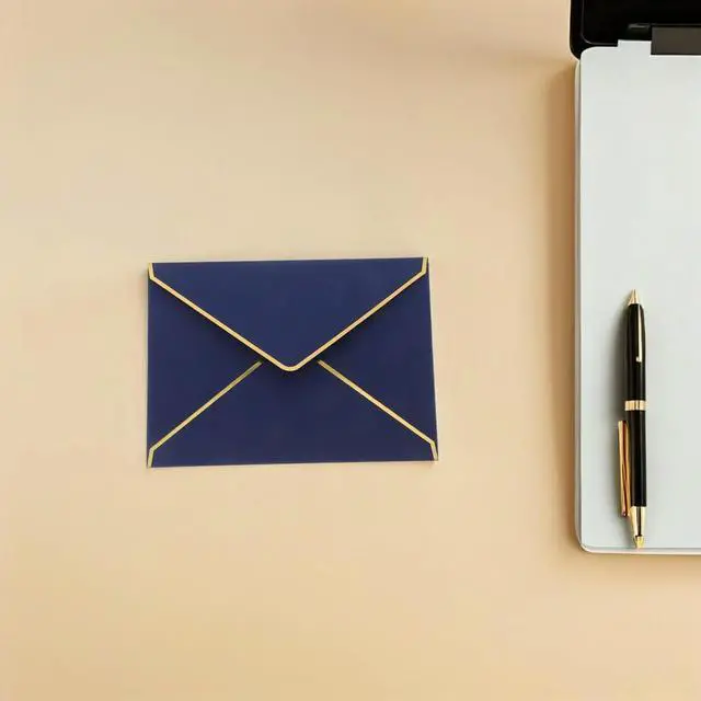 Main image of 50Pcs Envelopes V-Flap Paper 7.3x5.3 Gold Foil Border Decorative Wedding Invitations Baby Shower Graduation Cards