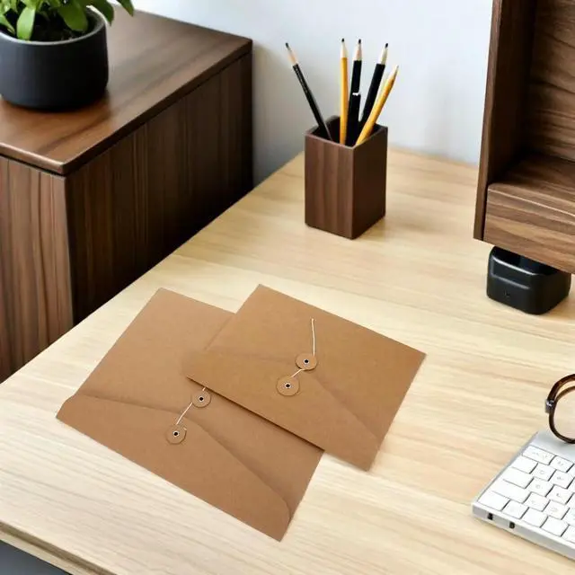 Main image of 10Pcs Retro A4 Kraft Paper Document Envelope Folders Horizontal Pocket File Bags with String Closure Office School