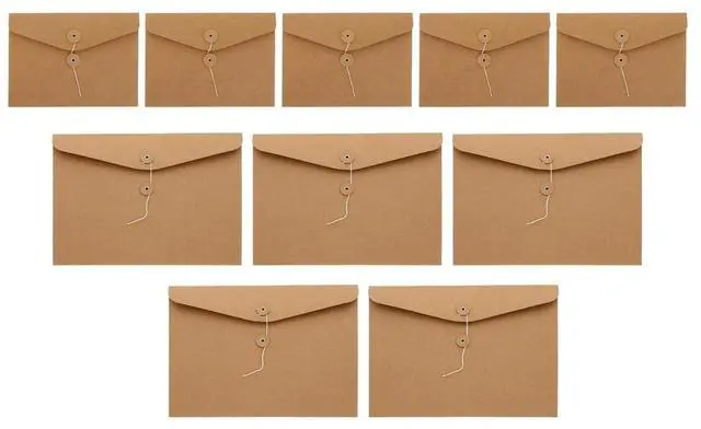 Alt view image 2 of 3 - 10Pcs Retro A4 Kraft Paper Document Envelope Folders Horizontal Pocket File Bags with String Closure Office School