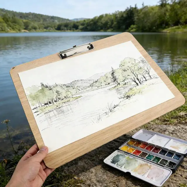 Alt view image 2 of 3 - A3 Drawing Board Clip Horizontal Wood Sketching Board Drawing Clipboard Outdoor Sketching Artist Clipboard