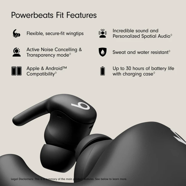 Alt view image 2 of 7 - Beats Powerbeats Fit - Wireless Noise Cancelling Workout Earbuds with Secure-Fit Wingtips, Up to 30-Hour Battery Life, Sweat & Water Resistant, Apple & Android Compatible - Jet Black