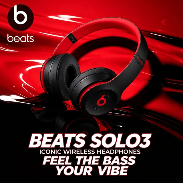 Alt view image 2 of 7 - Beats Solo3 Wireless Headphones, Black Red, Bluetooth On-Ear Headset, Class 1 Wireless, 40-Hour Battery, Fast Fuel Charging, Foldable Cushioned Ear Cups, Built-In Mic, Powerful Bass Sound for Music, T