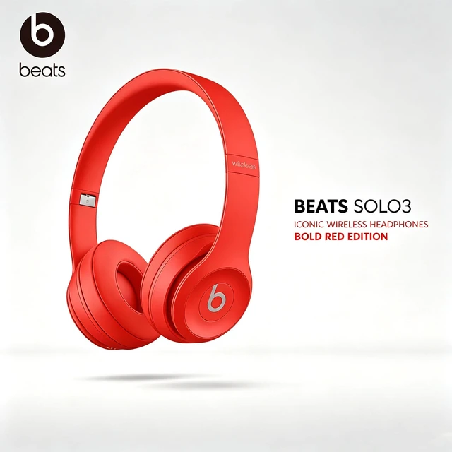 Main image of Beats Solo3 Wireless On-Ear Headphones, Red, Bluetooth Stereo Headset, Apple W1 Chip, Up to 40 Hours of Listening, Fast Fuel, Adjustable Cushioned Ear Cups, Foldable Design, Clear Microphone, Rich Sou