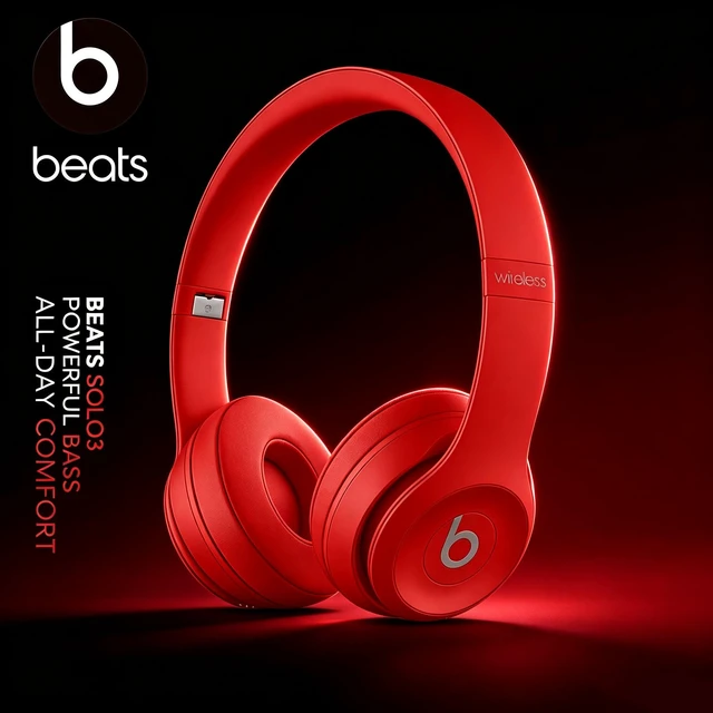 Alt view image 2 of 7 - Beats Solo3 Wireless On-Ear Headphones, Red, Bluetooth Stereo Headset, Apple W1 Chip, Up to 40 Hours of Listening, Fast Fuel, Adjustable Cushioned Ear Cups, Foldable Design, Clear Microphone, Rich Sou