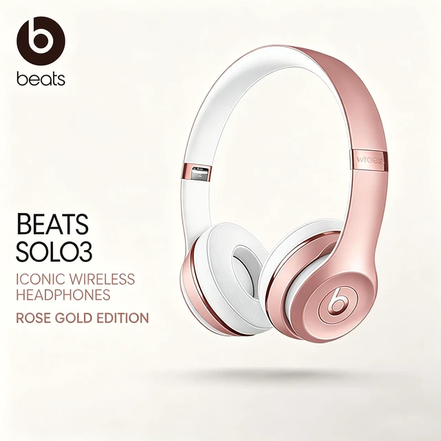 Main image of Beats Solo3 Wireless Headphones, Rose Gold, On-Ear Bluetooth Audio, Apple W1 Chip, 40H Battery Life, Fast Fuel Charging, Adjustable Headband, Cushioned Ear Cups, Built-In Mic, Deep Bass Sound for Musi