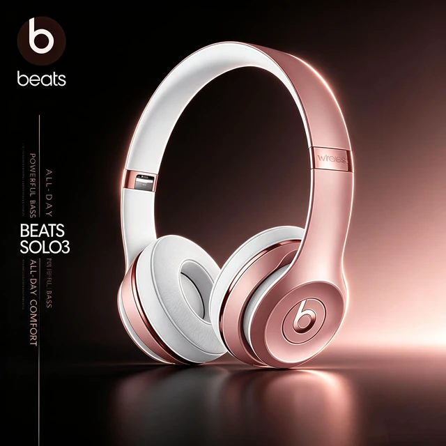 Alt view image 2 of 7 - Beats Solo3 Wireless Headphones, Rose Gold, On-Ear Bluetooth Audio, Apple W1 Chip, 40H Battery Life, Fast Fuel Charging, Adjustable Headband, Cushioned Ear Cups, Built-In Mic, Deep Bass Sound for Musi