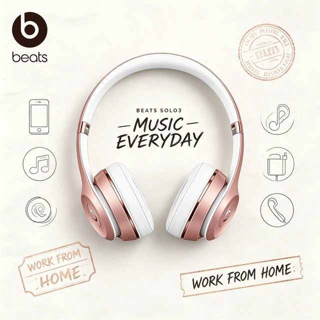 Alt view image 7 of 7 - Beats Solo3 Wireless Headphones, Rose Gold, On-Ear Bluetooth Audio, Apple W1 Chip, 40H Battery Life, Fast Fuel Charging, Adjustable Headband, Cushioned Ear Cups, Built-In Mic, Deep Bass Sound for Musi