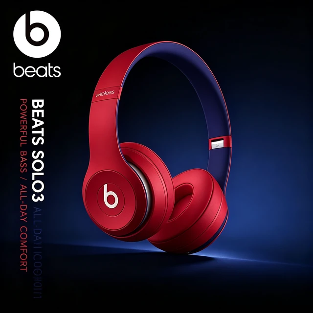 Alt view image 2 of 7 - Beats Solo3 Wireless Headphones, Academy Red, On-Ear Bluetooth Headset, W1 Chip, 40-Hour Battery, Fast Fuel, Foldable Design, Padded Ear Cups, Adjustable Headband, Hands-Free Mic, Dynamic Bass Sound f