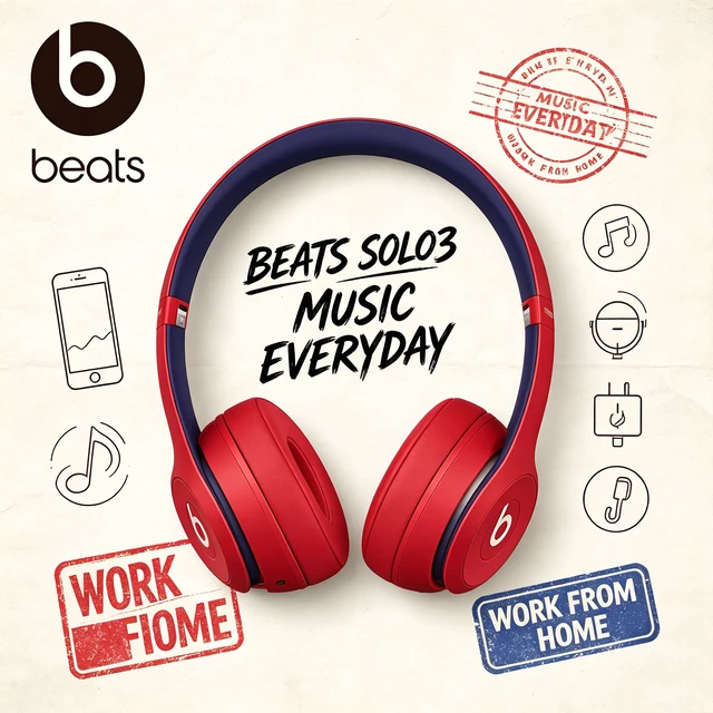 Alt view image 7 of 7 - Beats Solo3 Wireless Headphones, Academy Red, On-Ear Bluetooth Headset, W1 Chip, 40-Hour Battery, Fast Fuel, Foldable Design, Padded Ear Cups, Adjustable Headband, Hands-Free Mic, Dynamic Bass Sound f