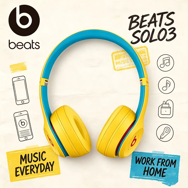 Alt view image 7 of 7 - Beats Solo3 Wireless On-Ear Headphones, Academy Yellow, Bluetooth Audio, Apple W1 Chip, 40H Listening Time, Fast Fuel Charging, Soft Cushioned Ear Cups, Foldable Headset, Built-In Microphone, Powerful