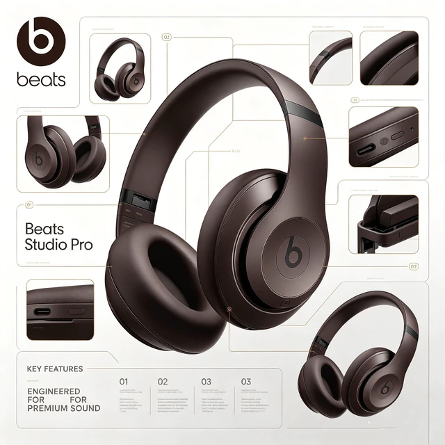 Alt view image 7 of 7 - Beats Studio Pro Wireless Headphones, Deep Brown, Over-Ear Bluetooth Audio, Pure Adaptive ANC, Transparency Mode, Spatial Audio, 40-Hour Battery, USB-C Charging, Fast Fuel, Cushioned Ear Cups, Clear C