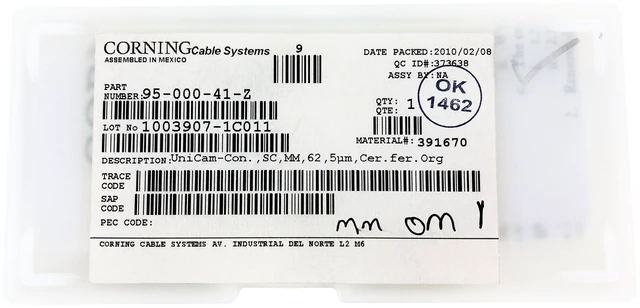 Main image of Corning 95-000-41-Z UniCam Pretium SC OM1 62.5um Multimode Connectors, 25 Pack - Refurbished