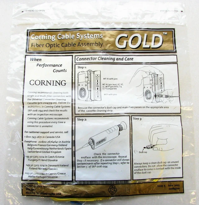 Alt view image 4 of 4 - Corning Gold 026101R2131001M Fiber Optic Cable LC to ST, SM, Yellow