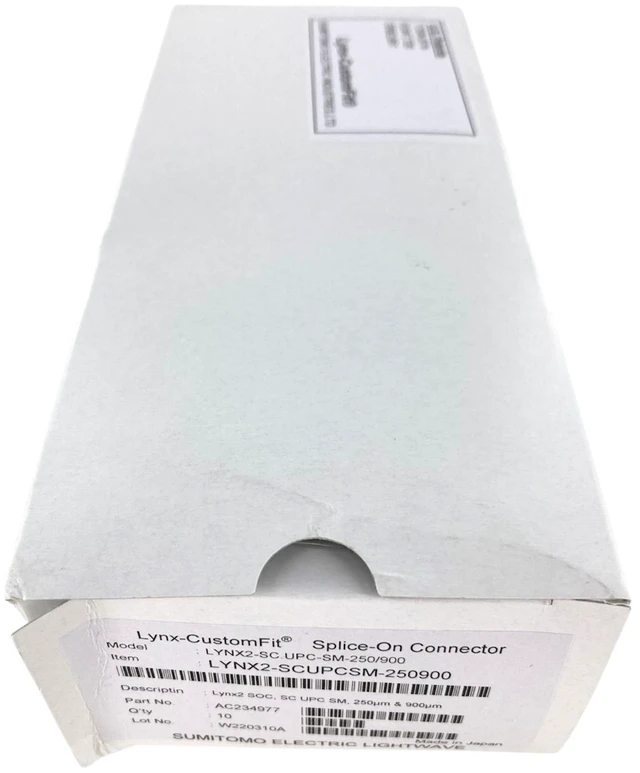 Main image of Sumitomo Electric Lightwave Lynx2 SC/UPC Single-Mode Splice-On Fiber Optic Connectors, 250/900 µm, Box of 10