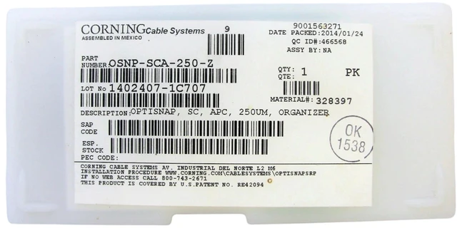 Main image of Corning OSNP-SCA-250-Z OptiSnap SC/APC Single-Mode Fiber Connectors 250um 25-Pack
