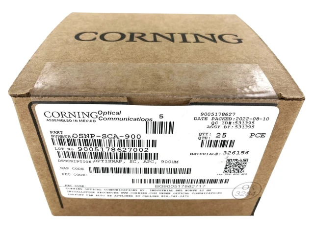 Main image of Corning OSNP-SCA-900 OptiSnap SC/APC 900 µm Single-Mode Fiber Optic Connectors, Box of 25