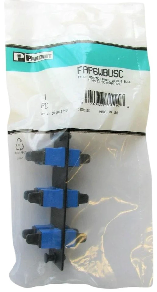Main image of Panduit FAP6WBUSC Opticom Fiber Adapter Panel, 6 SC Simplex Multimode Adapters, Blue, Phosphor Bronze Sleeves