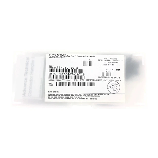 Main image of Corning 95-050-40-Z UniCam SC Fiber Optic Connectors, 50µm OM2 Multimode, Black, 25-Pack