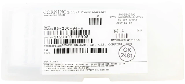 Main image of Corning UniCam 95-200-94-Z LC/APC Field-Installable Fiber Optic Connectors, OS2 Single-Mode, Green, 25-Pack